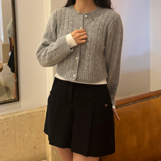 Angora Cropped Cable Knit Cardigan