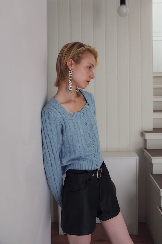 Wool Square Neck Cable Knit Top